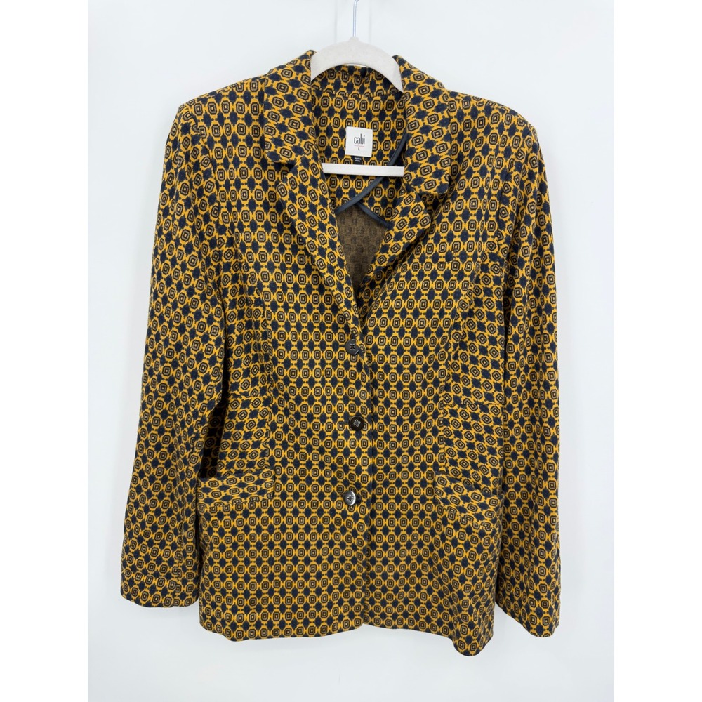 Cabi Kensington‎ proper standout Blazer Jacket L Yellow Navy Geometric Knit 3372